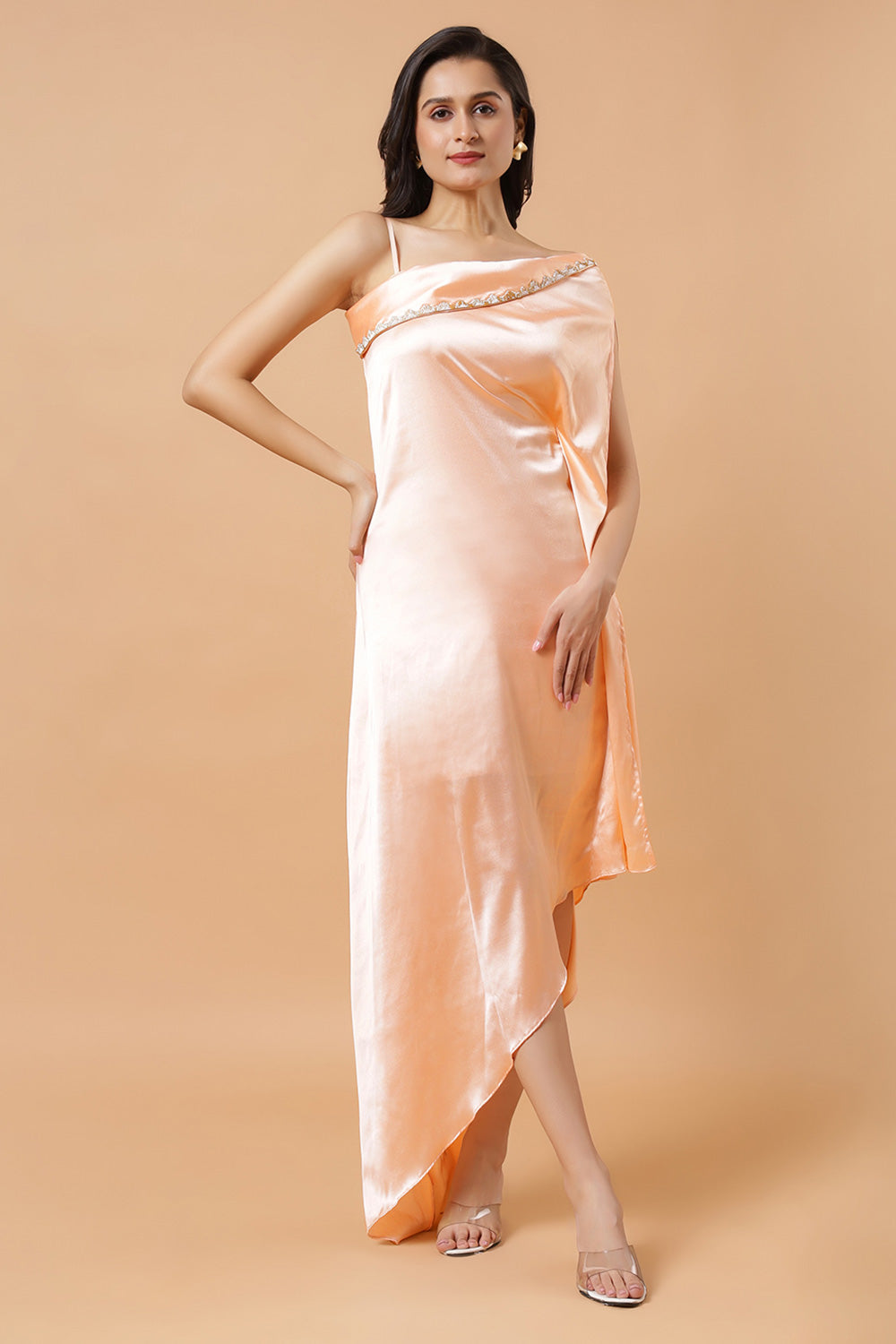 satin dress online india Rosin Draped Modal Satin Dress