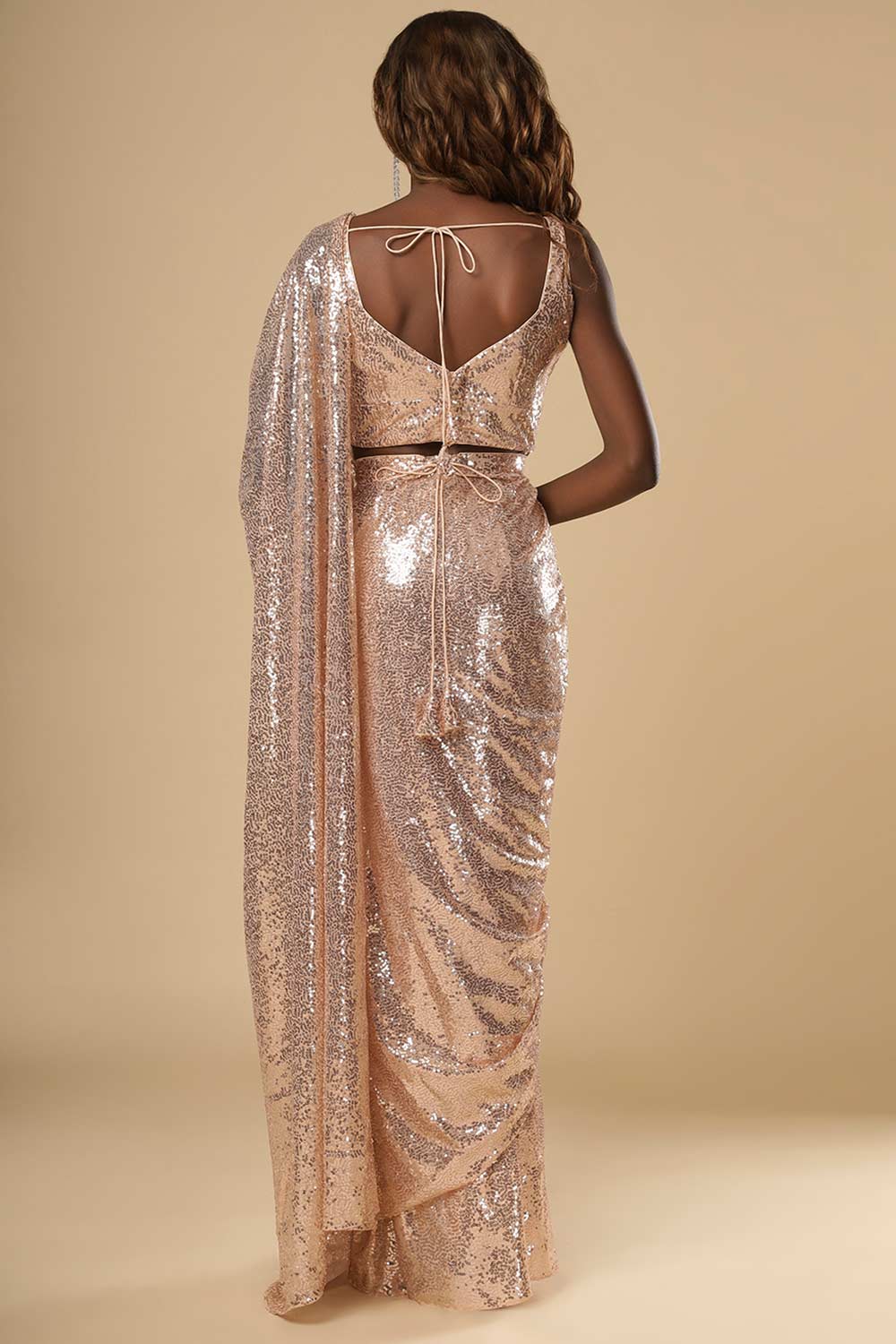 Shop Ciara Rose Gold Luxe Shiny Sequins One Minute Saree at best offer at our  Store - One Minute Saree