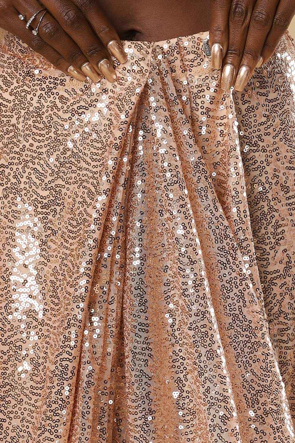 Buy Ciara Rose Gold Luxe Shiny Sequins One Minute Saree Online - Zoom Out