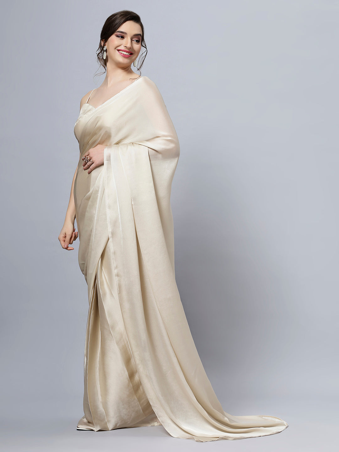 Shop Tia Cream Monochrome Satin One Minute Saree at best offer at our  Store - One Minute Saree