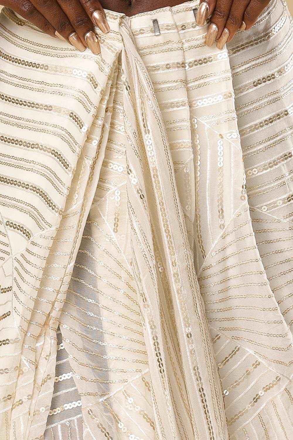 Buy Charlize Luxe Cream Geometric Sequins Georgette One Minute Saree Online - Zoom Out