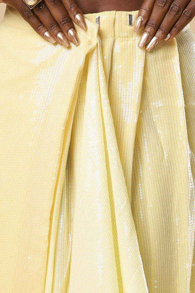 Buy Sana White & Yellow Ombre Sequins One Minute Saree Online - Zoom Out
