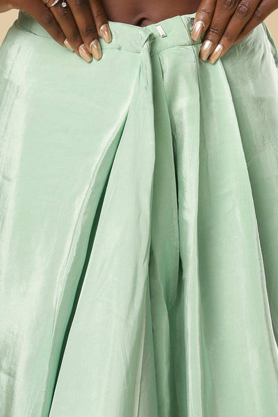 Buy Cerah Green & Mint Ombre Satin One Minute Saree Online - Zoom Out
