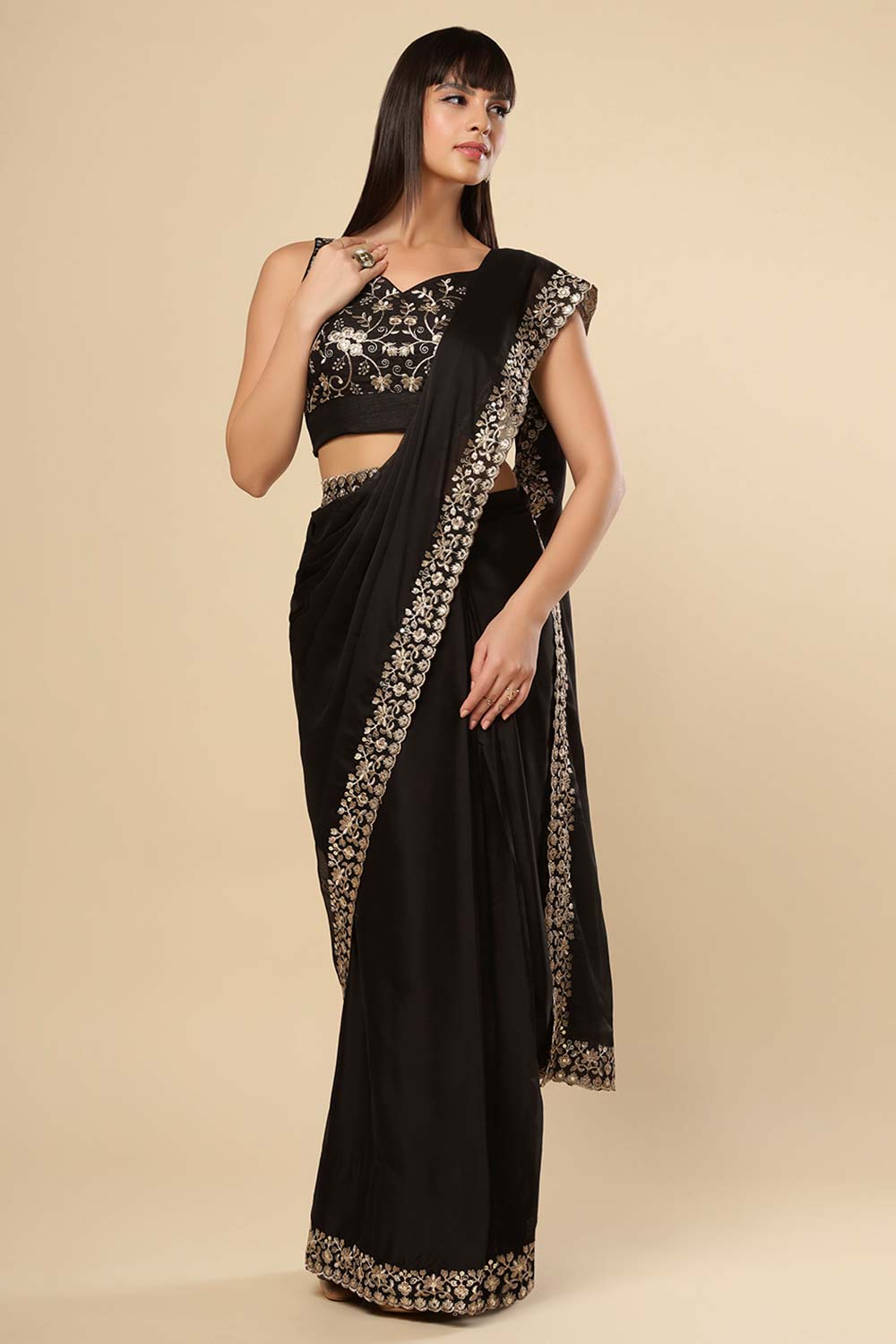 Kallavi Dark Blue Weaving Silk One Minute Saree