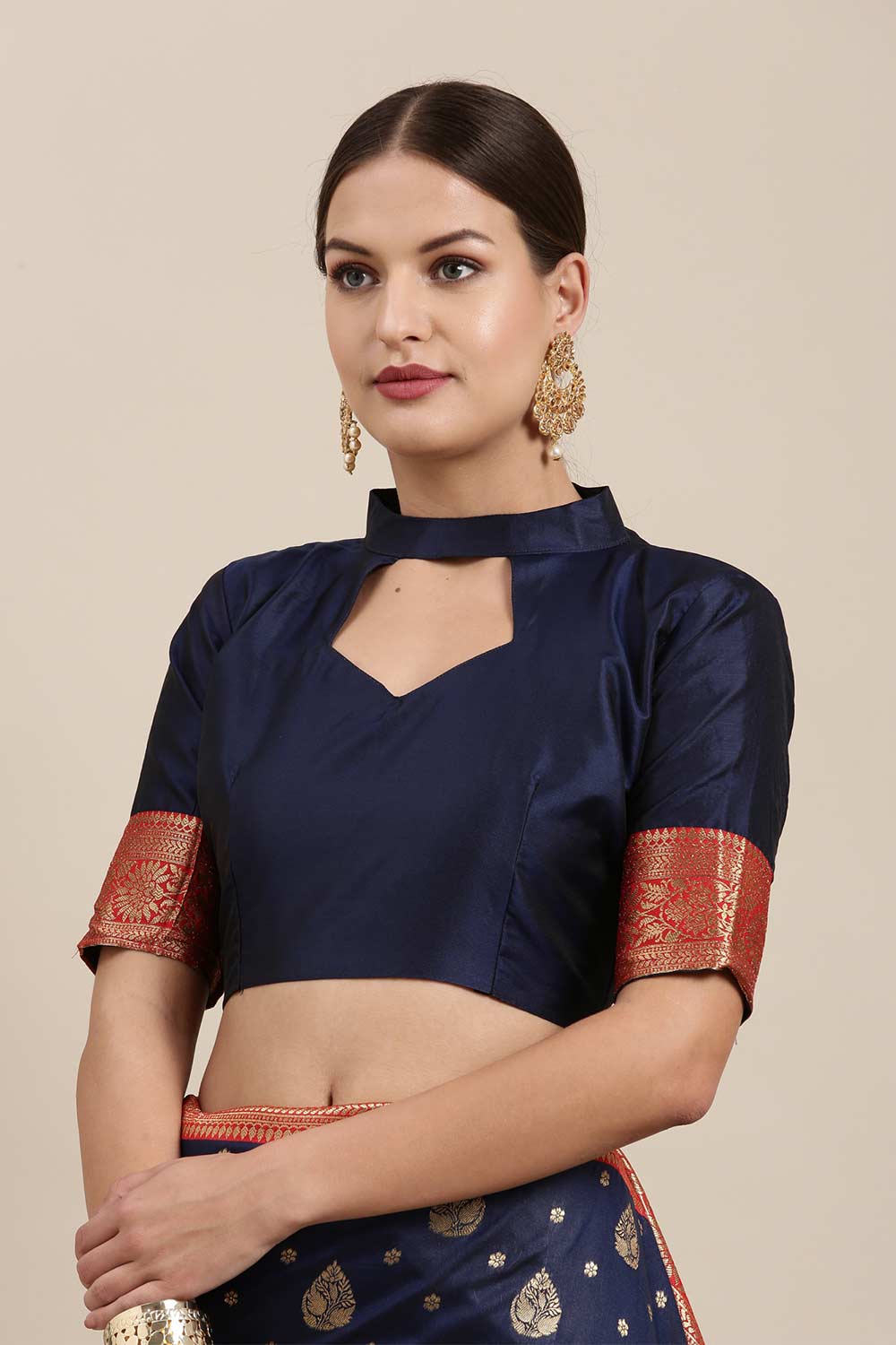 Buy Naina Navy Blue Kanjivaram Silk One Minute Saree Online - Side