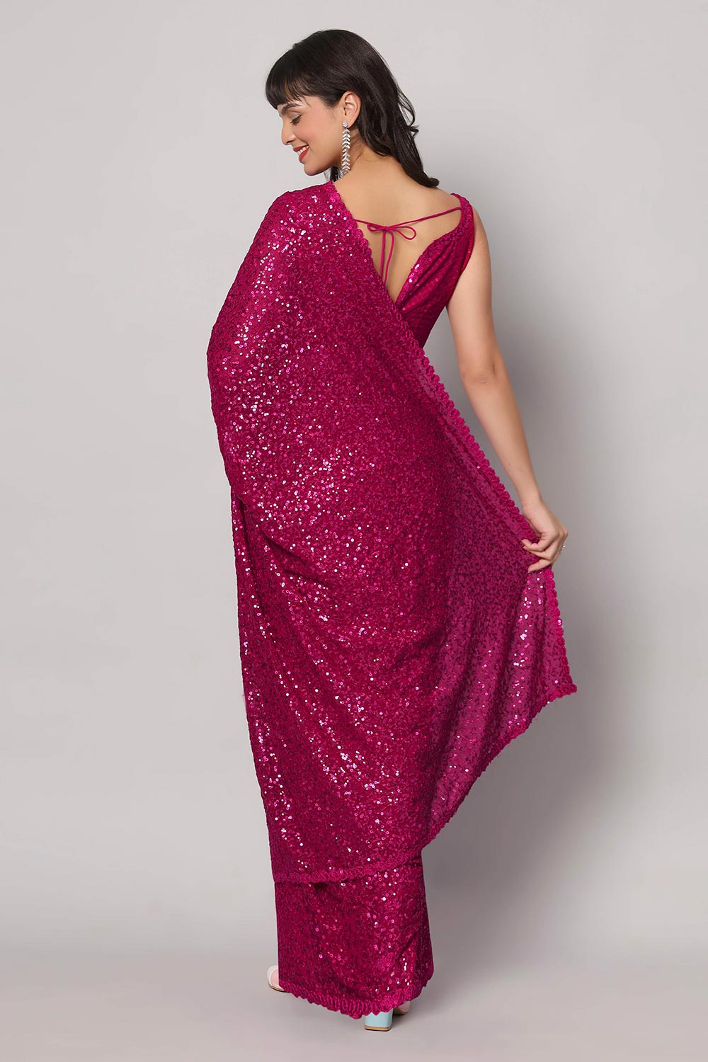 Shop Tasha Pink Sequins Embroidery Faux Georgette One Minute Saree at best offer at our  Store - One Minute Saree