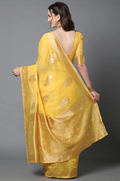 Shop Hailey Yellow Woven Art Silk One Minute Saree at best offer at our  Store - One Minute Saree