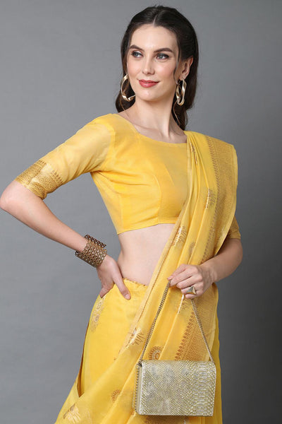Buy Hailey Yellow Woven Art Silk One Minute Saree Online - Side