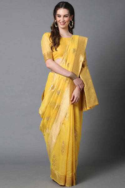 Buy Hailey Yellow Woven Art Silk One Minute Saree Online - One Minute Saree
