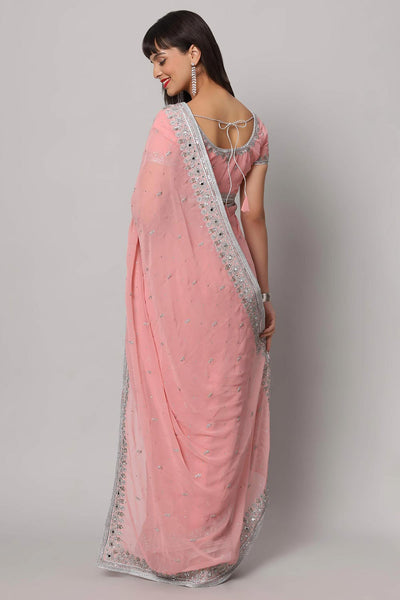 Shop Aaliya Dusty Rose Silver Embroidered Mirror Work  One Minute Saree at best offer at our  Store - One Minute Saree