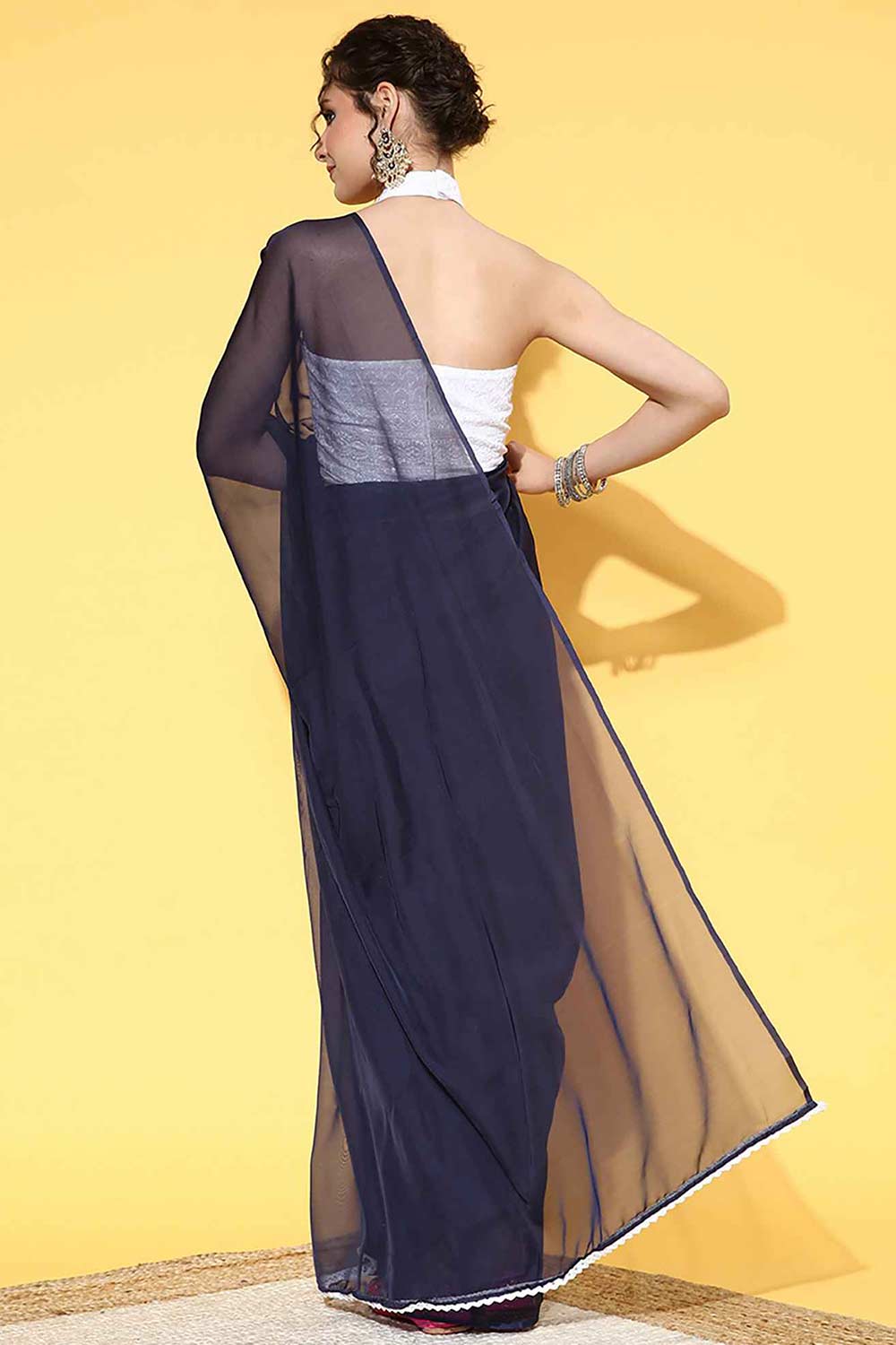Shop Hana Organza Navy Blue Solid Celebrity One Minute Saree at best offer at our  Store - One Minute Saree