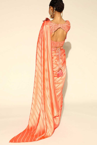 Shop Stephi Orange Satin Stripe Embroidered One Minute Saree at best offer at our  Store - One Minute Saree