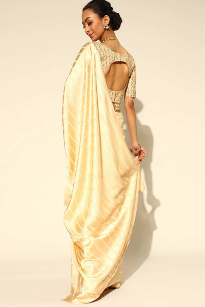 Shop Zeena Cream Satin Stripe Embroidered One Minute Saree at best offer at our  Store - One Minute Saree