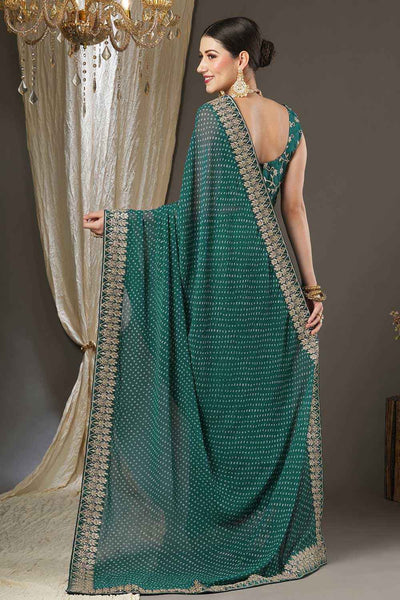 Shop Abby Teal Blue Georgette Zari Embroidered Bandhani One Minute Saree at best offer at our  Store - One Minute Saree