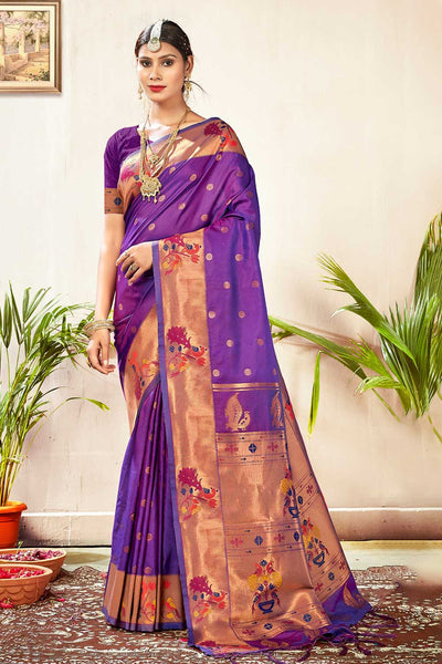 Buy Jasmine Purple Paithani Art Silk One Minute Saree Online - One Minute Saree