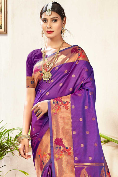 Shop Jasmine Purple Paithani Art Silk One Minute Saree at best offer at our  Store - One Minute Saree