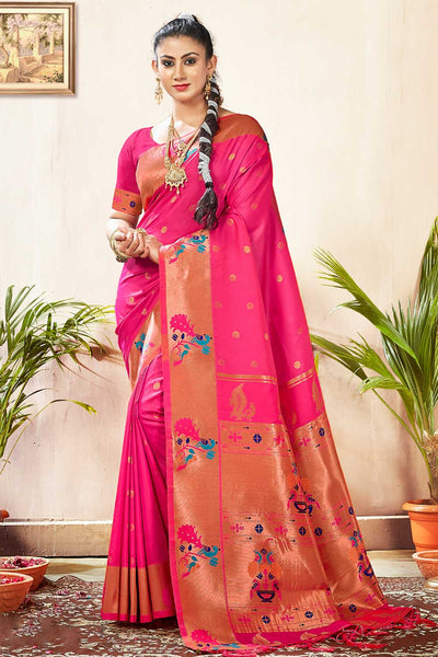 Buy Rupa Pink Paithani Art Silk One Minute Saree Online - One Minute Saree