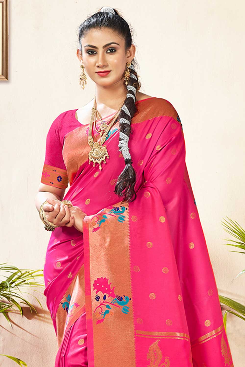Shop Rupa Pink Paithani Art Silk One Minute Saree at best offer at our  Store - One Minute Saree