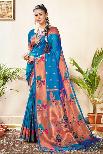 Buy Naina Blue Paithani Art Silk One Minute Saree Online - One Minute Saree