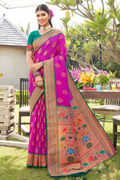 Buy Kesha Purple Paithani Art Silk One Minute Saree Online - One Minute Saree