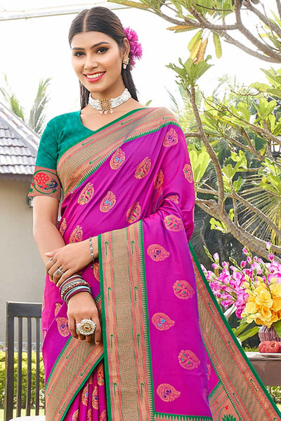 Shop Kesha Purple Paithani Art Silk One Minute Saree at best offer at our  Store - One Minute Saree