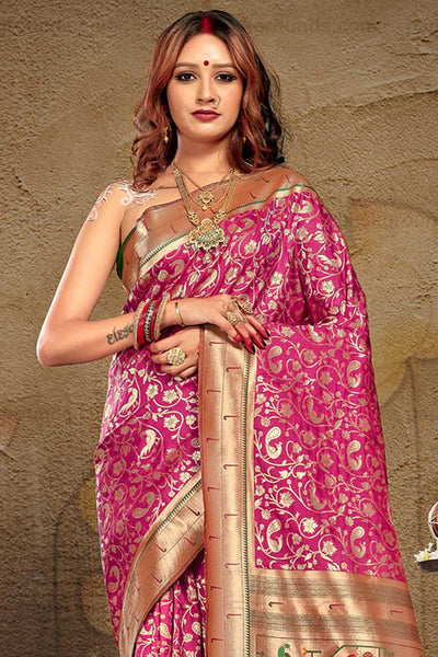 Buy Aisha Purple Paithani Art Silk One Minute Saree Online - One Minute Saree