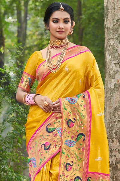 Buy Charmi Yellow Paithani Art Silk One Minute Saree Online - One Minute Saree