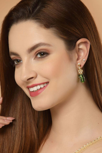 Buy Elea Green & White Gold-Plated Kundan with Pearls Earrings Online - One Minute Saree