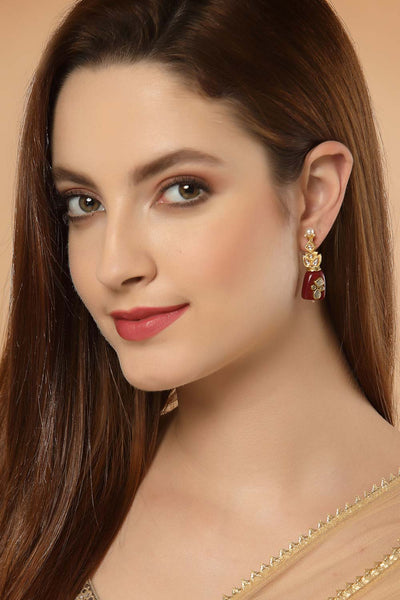 Buy Elea Red & White Gold-Plated Kundan with Pearls Earrings Online - One Minute Saree