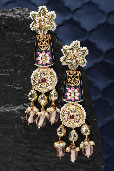 Shop Navya Pink & Blue  Kundan with Pearls Drop Earring at best offer at our  Store - One Minute Saree