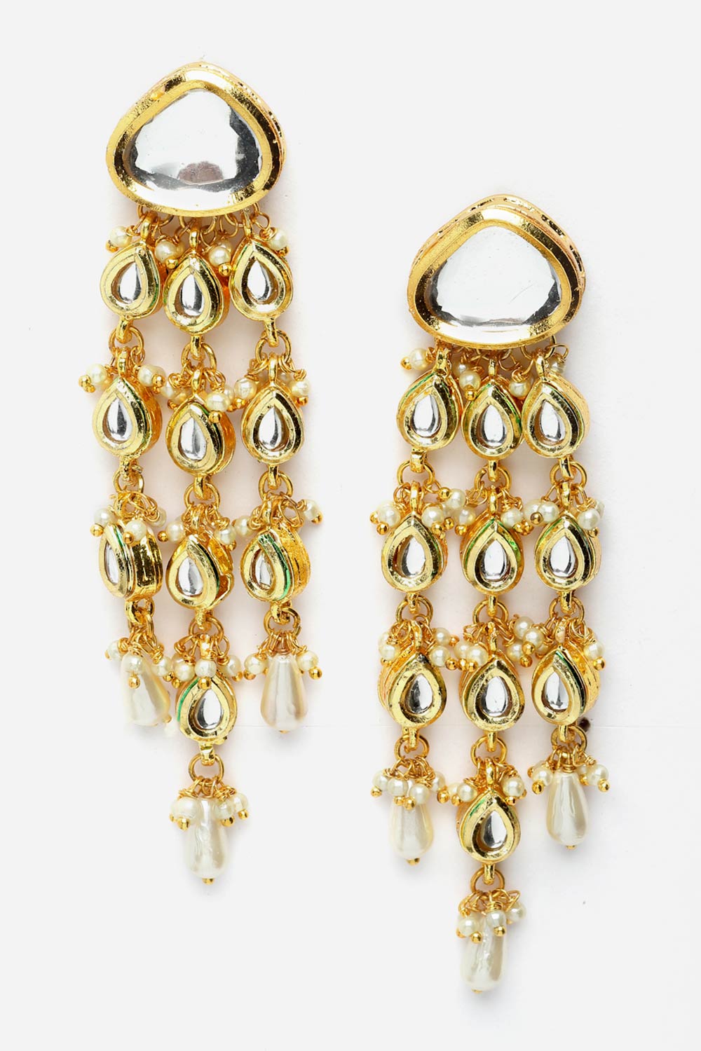 Buy Halina Gold & White Kundan And Pearls Drop Earrings Online