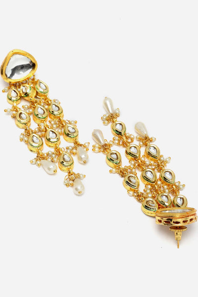 Buy Halina Gold & White Kundan And Pearls Drop Earrings Online - Back
