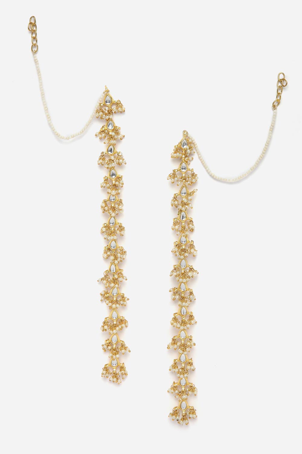 Buy Alohi White Kundan And Pearl Long Drop Earrings Online