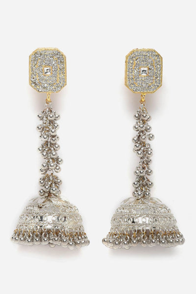 Buy Alyona Silver & Gold American Diamonds with Pearls Jhumka Earrings Online