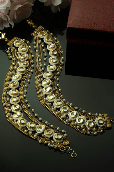 Shop Neli Gold & White Kundan And Pearls Adjustable Anklet at best offer at our  Store - One Minute Saree