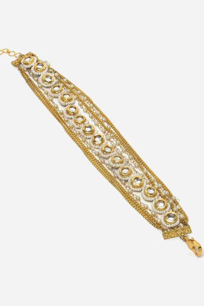 Buy Neli Gold & White Kundan And Pearls Adjustable Anklet Online
