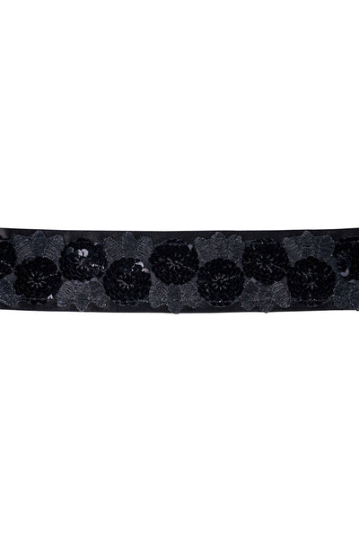 Buy Lara Black Floral Sequins Tie Belt for Saree & Dresses Online - Back