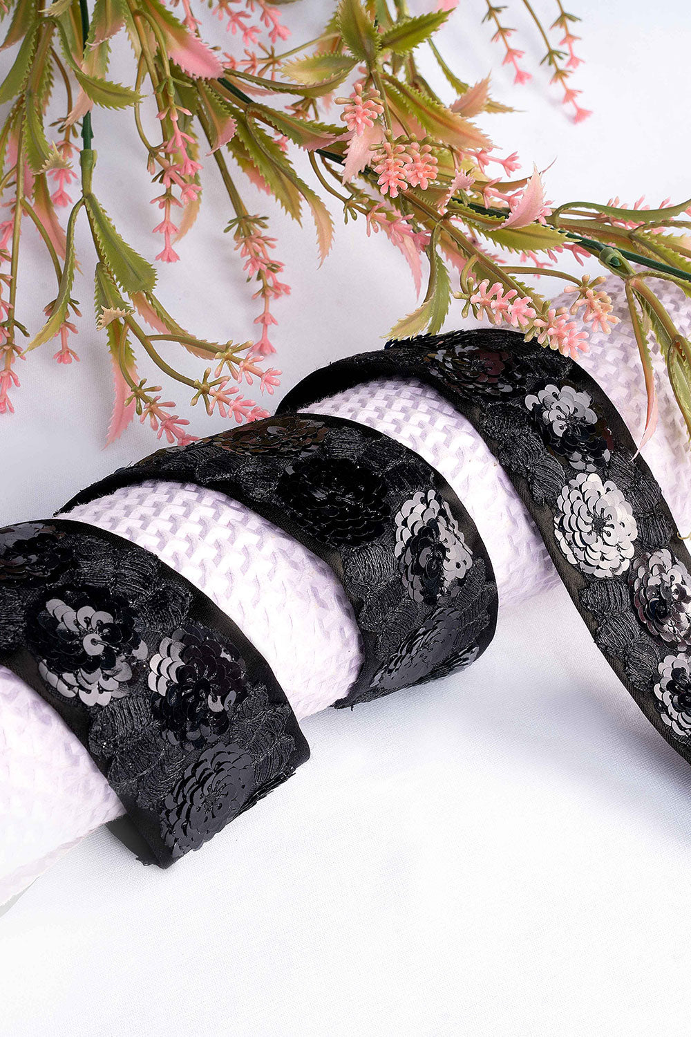 Buy Lara Black Floral Sequins Tie Belt for Saree & Dresses Online