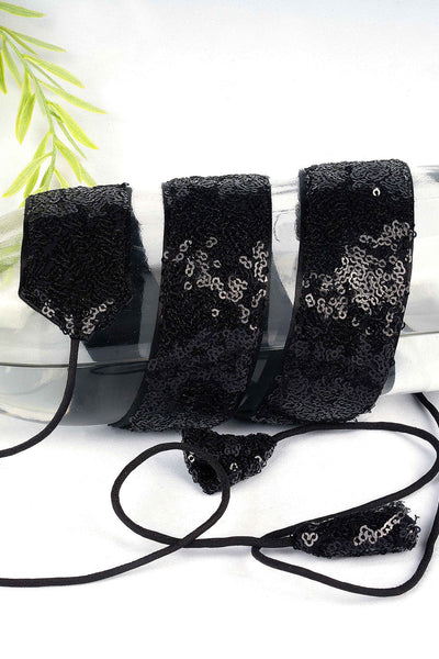 Buy Taara Black Shimmer Sequins Tie Belt for Saree & Dresses Online - Back