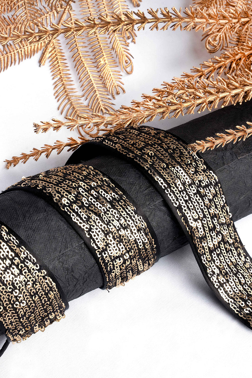 Buy Zoya Antique Gold Sequins on Black Tie Belt for Saree & Dresses Online