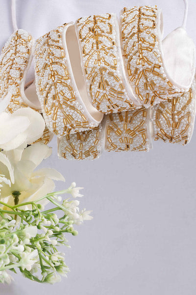 Buy Athena White & Gold Beads Leaf Design Tie Belt for Saree & Dresses Online
