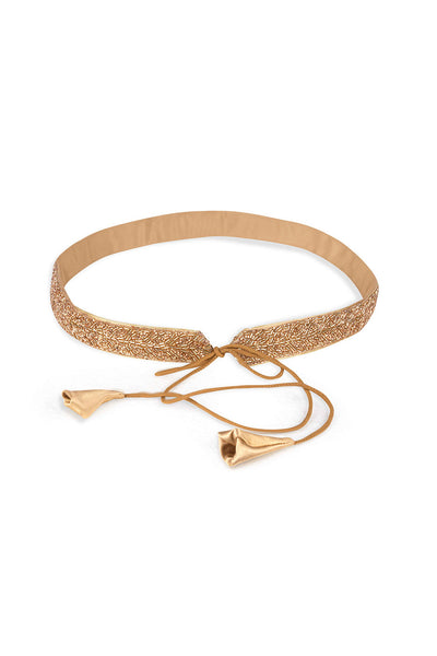 Buy Athena Gold Beads Leaf Design Tie Belt for Saree & Dresses Online - One Minute Saree