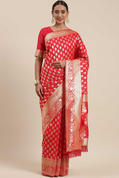 Buy Rihanna Red Floral Blended Silk One Minute Saree Online - One Minute Saree