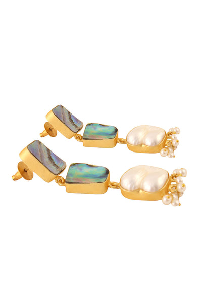 Buy Muriel Contemporary Abalone Baroque Pearl Earrings Online - Front