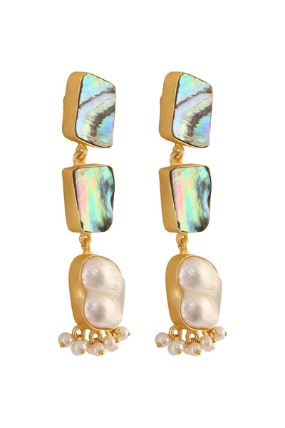 Buy Muriel Contemporary Abalone Baroque Pearl Earrings Online - Side