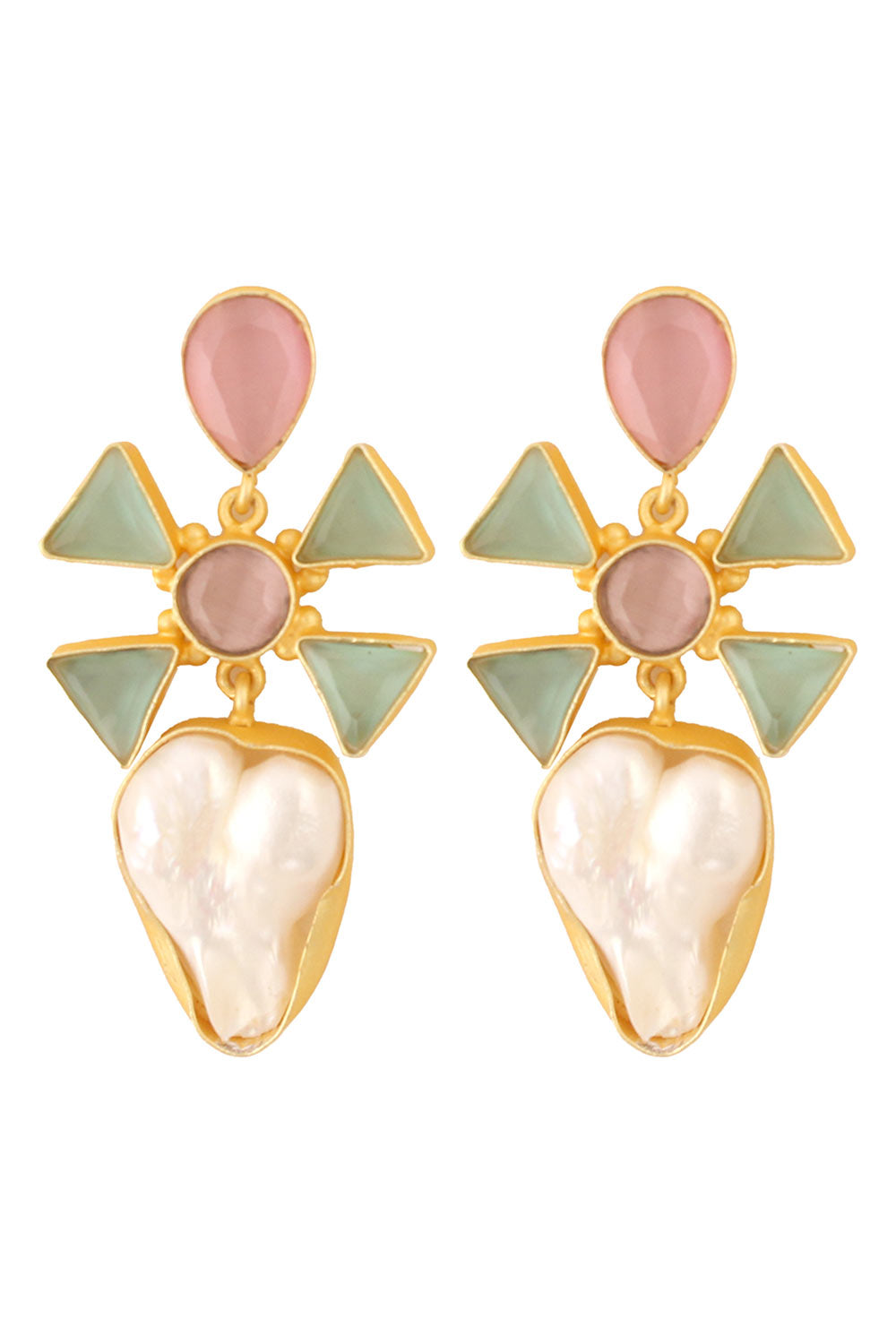 Buy Jazara Pink & Green Monalisa Stone and Baroque Pearl Earrings Online