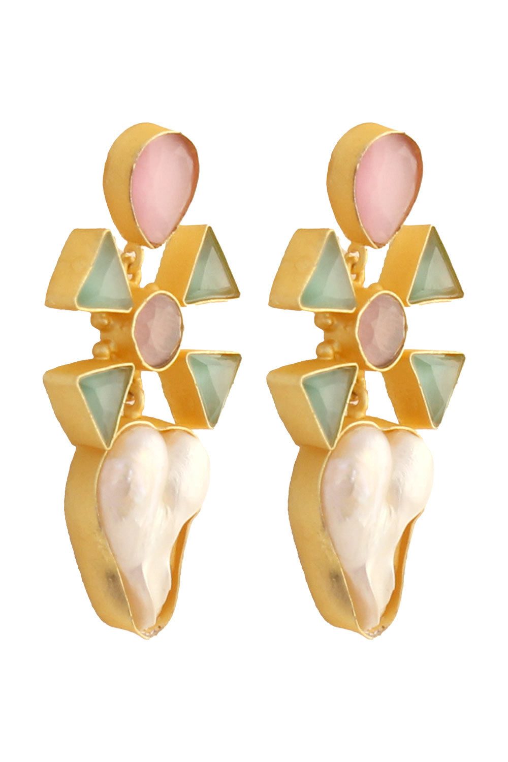 Buy Jazara Pink & Green Monalisa Stone and Baroque Pearl Earrings Online - Zoom In