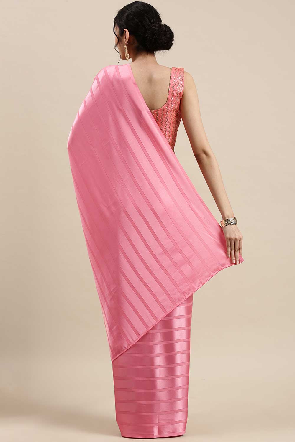 Shop Amrita Pink Striped Satin One Minute Saree at best offer at our  Store - One Minute Saree