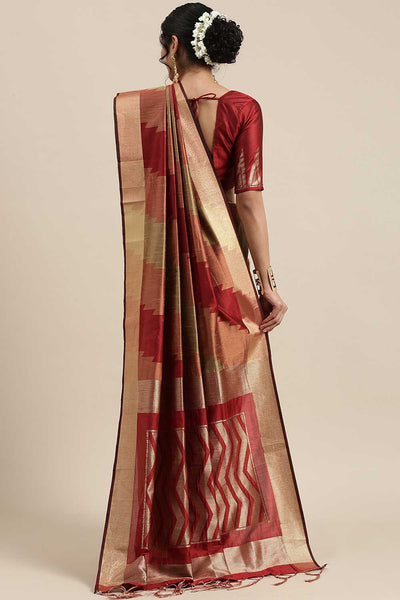 Shop Amber Rust Banarasi Cotton Silk One Minute Saree at best offer at our  Store - One Minute Saree