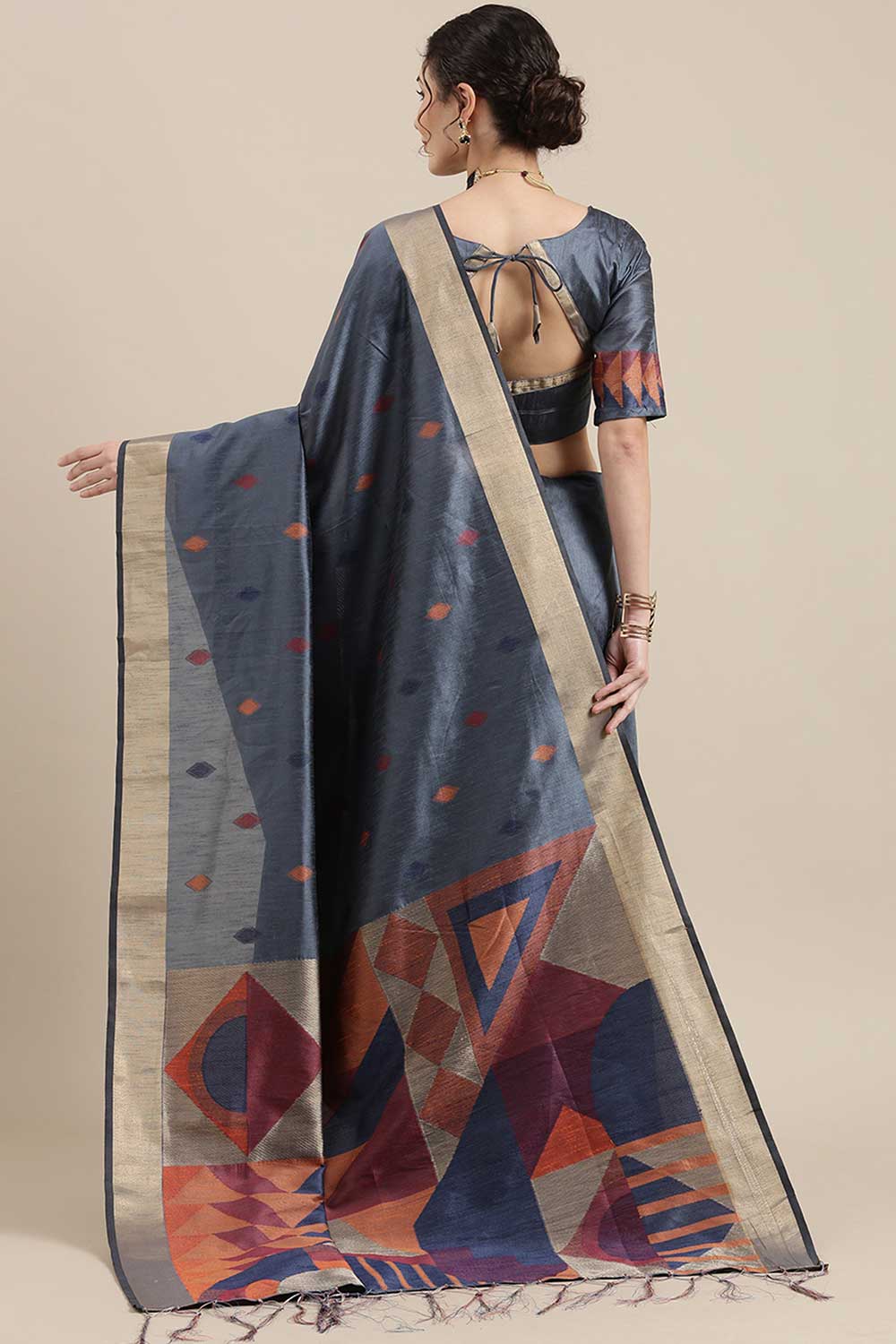 Shop Rita Grey Banarasi Cotton Silk One Minute Saree at best offer at our  Store - One Minute Saree